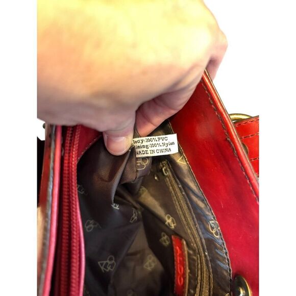 Aldo Red Leather Handbag With Buckle Detailing & Zip Closure - Picture 12 of 14